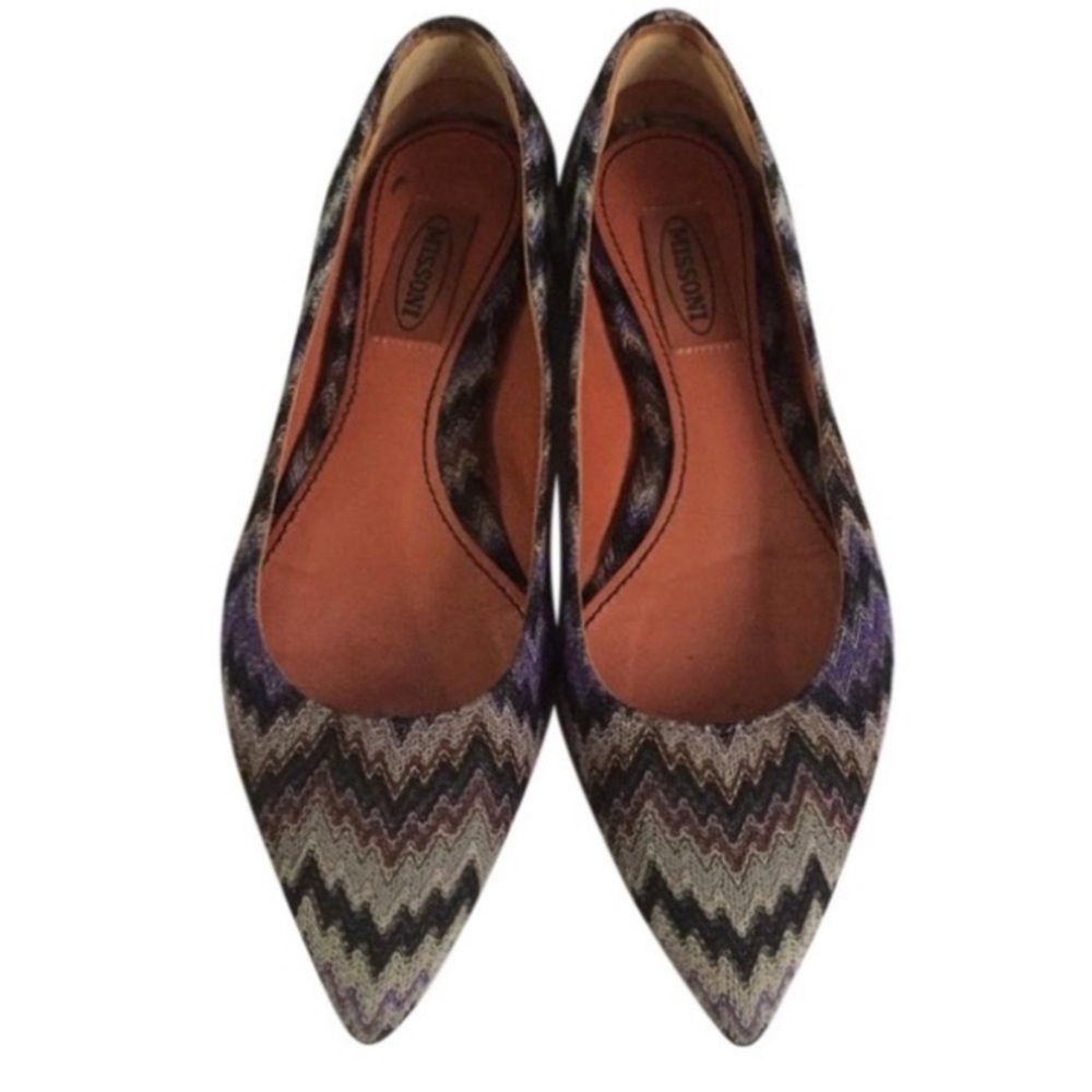 Missoni Zigzag Knit Purple & Black Pointed Toe Flats 36 1/2
